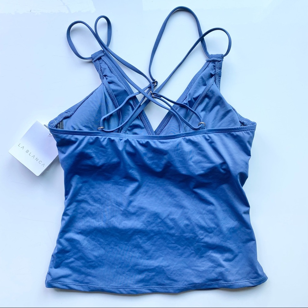 NEW La Blanca Women’s tankini swim top in blue moon “Island Goddess” - Picture 4 of 13